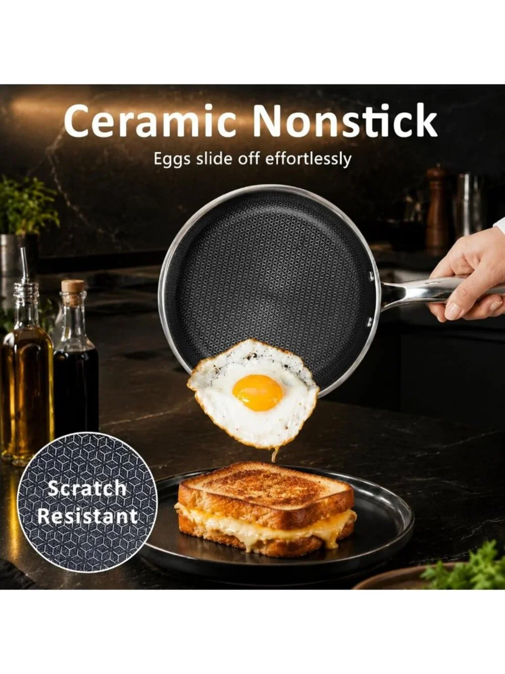 8-Inch Nonstick Hybrid Frying Pan - Induction Safe, Stainless Steel Cookware